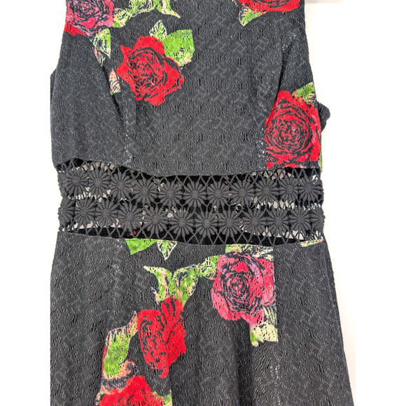Free People Black Asian Rose Boho Whimsigoth Lace Cutout Crochet Mini Dress 2 - Picture 3 of 12